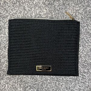 Yves Saint Laurent Black Woven Zip Pouch with Gold Plaque